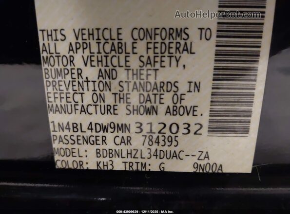 1N4BL4DW9MN312032 2021 NISSAN ALTIMA Черный Вид подкапотного пространства