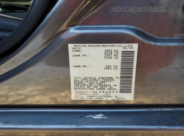 1N4BL4EV2KC245577 2019 NISSAN ALTIMA Gray Engine compartment view
