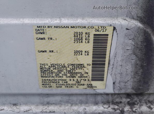 1N4BZ0CP0HC311791 2017 NISSAN LEAF White 
