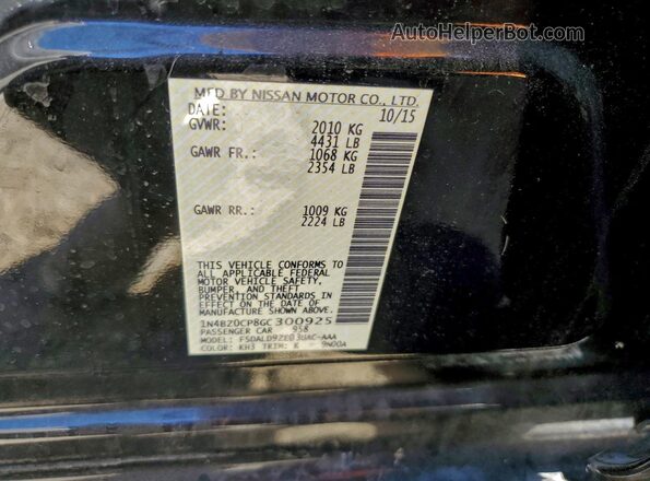 1N4BZ0CP8GC300925 2016 NISSAN LEAF Black Vista de la etiqueta del VIN