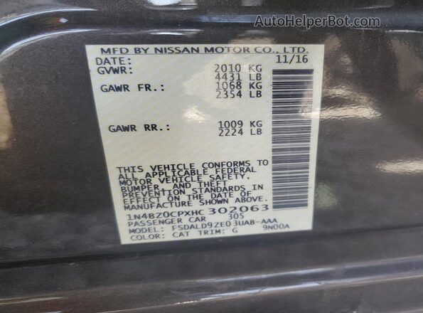 1N4BZ0CPXHC302063 2017 NISSAN LEAF Brown 