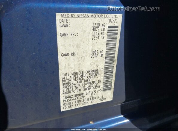 1N4BZ1BV6MC553579 2021 NISSAN LEAF Blue ძრავის განყოფილების ხედი