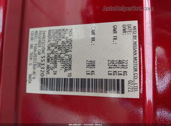 1N4BZ1CV0MC553320 2021 NISSAN LEAF Бордовый 
