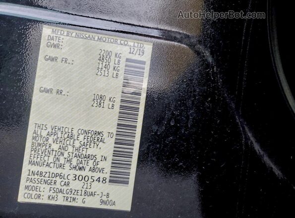 1N4BZ1DP6LC300548 2020 NISSAN LEAF Black Вид наклейки з VIN-кодом