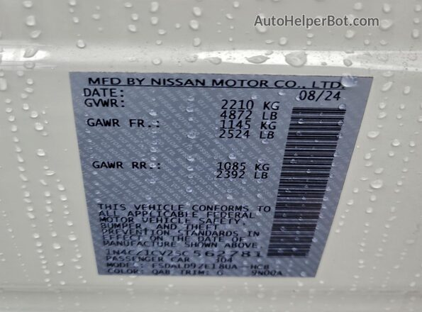 1N4CZ1CV2SC562781 2025 NISSAN LEAF Белый Вид наклейки с VIN-кодом