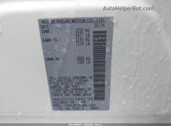 1N4CZ1CV2SC566104 2025 NISSAN LEAF White 