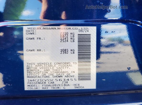 1N4CZ1CV5SC563455 2025 NISSAN LEAF Синий Вид наклейки с VIN-кодом