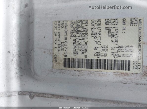 1N6AF0KY1JN817758 2018 NISSAN NV CARGO NV2500 HD White Вид підкапотного простору