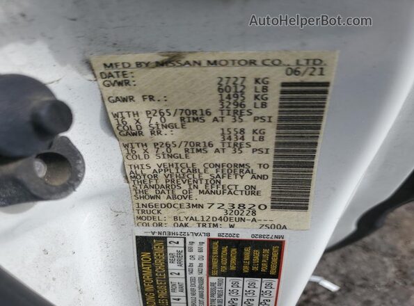 1N6ED0CE3MN723820 2021 NISSAN FRONTIER White Engine compartment view