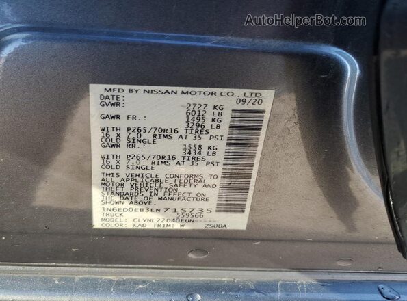 1N6ED0EB3LN715735 2020 NISSAN FRONTIER Gray 