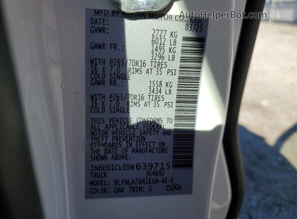 1N6ED1CL0SN639715 2025 NISSAN FRONTIER White Vista del compartimento del motor