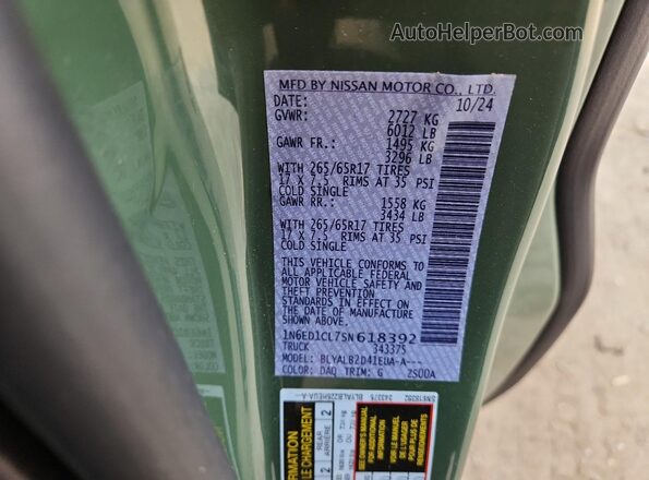 1N6ED1CL7SN618392 2025 NISSAN FRONTIER Green Vista del compartimento del motor