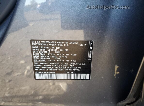 1V2AP2CA6JC541200 2018 VOLKSWAGEN ATLAS Gray 