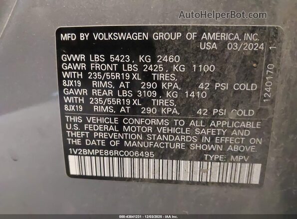 1V2BMPE86RC006495 2024 VOLKSWAGEN ID.4 Серый Вид подкапотного пространства