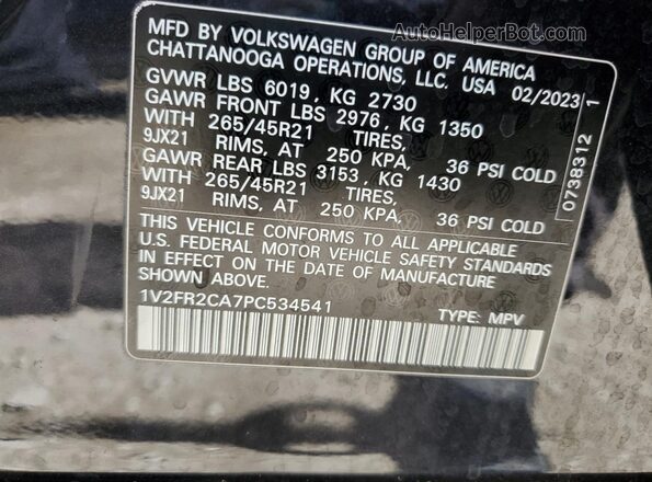 1V2FR2CA7PC534541 2023 VOLKSWAGEN ATLAS Black VIN sticker view