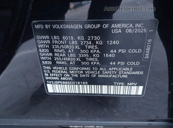 1V2JSPE88SC016193 2025 VOLKSWAGEN ID.4 Black Widok komory silnika