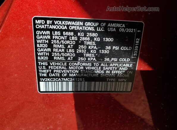 1V2KC2CA7MC241251 2021 VOLKSWAGEN ATLAS Red Սալոնի 360 աստիճան տեսք