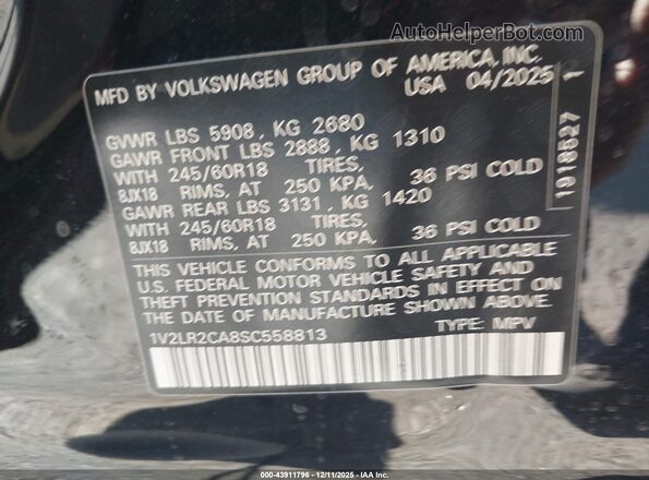 1V2LR2CA8SC558813 2025 VOLKSWAGEN ATLAS Black Շարժիչի բաժամունքի տեսք