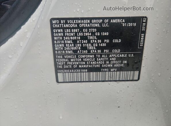 1V2LR2CA9JC551898 2018 VOLKSWAGEN ATLAS White 
