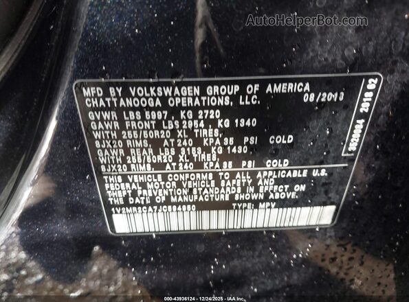 1V2MR2CA7JC594950 2018 VOLKSWAGEN ATLAS Black Vista del compartimento del motor