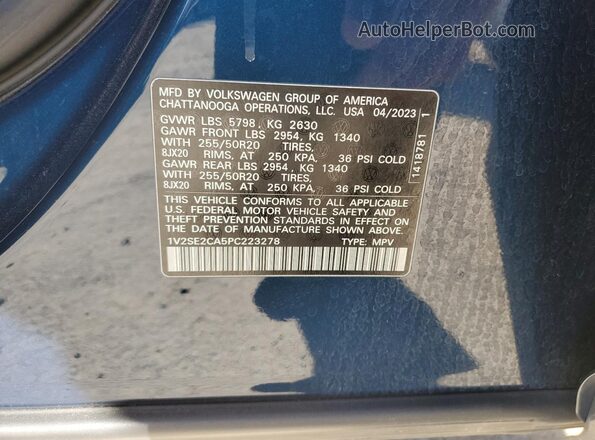1V2SE2CA5PC223278 2023 VOLKSWAGEN ATLAS Синий 