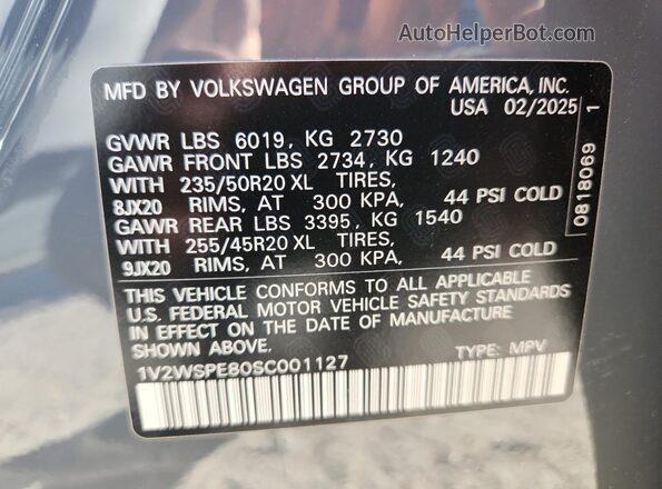 1V2WSPE80SC001127 2025 VOLKSWAGEN ID.4 Gray Widok wnętrza 360 stopni