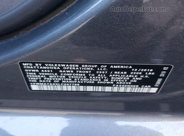 1VWMA7A3XLC007795 2020 VOLKSWAGEN PASSAT Gray Շարժիչի բաժամունքի տեսք
