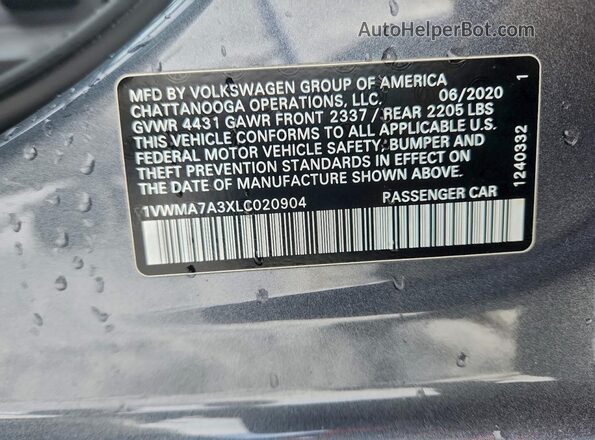 1VWMA7A3XLC020904 2020 VOLKSWAGEN PASSAT Gray Շարժիչի բաժամունքի տեսք