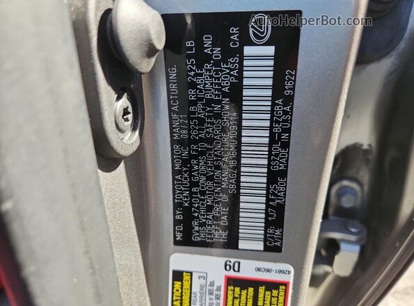 58AGZ1B16MU109114 2021 LEXUS ES Бежевый 