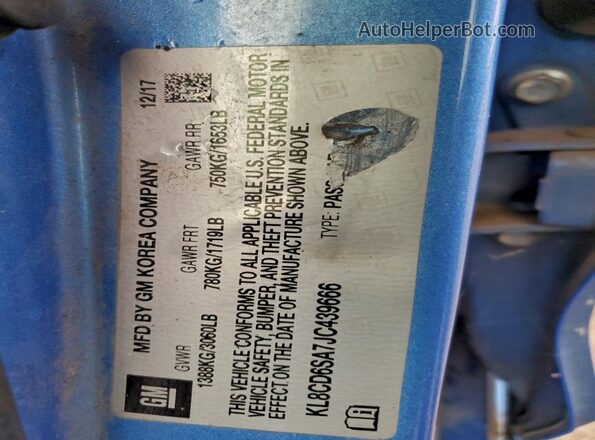 KL8CD6SA7JC439666 2018 CHEVROLET SPARK Blue Вид наклейки з VIN-кодом