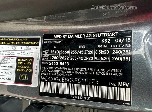 WDC0G6EB0KF518175 2019 MERCEDES-BENZ GLC-CLASS Gray Vista interior trasera