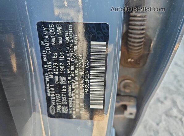 KMHLN4AJ1NU022498 2022 HYUNDAI ELANTRA Gray VIN კოდის სტიკერის ხედი