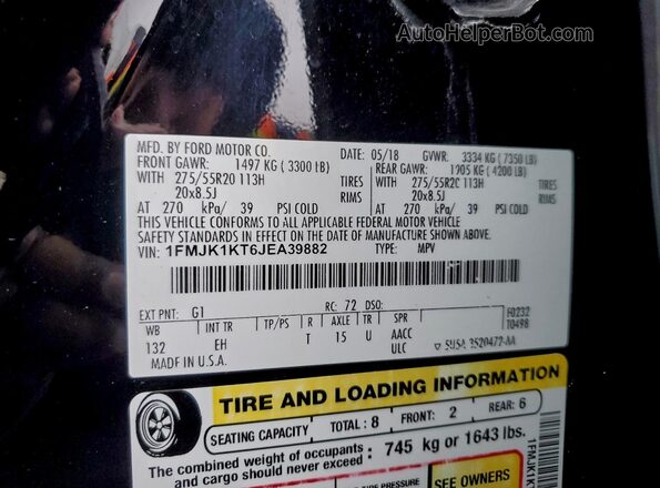 1FMJK1KT6JEA39882 2018 FORD EXPEDITION Черный 