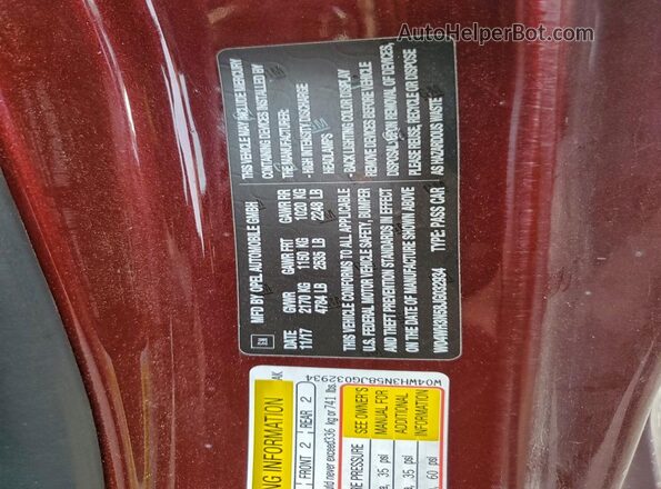 W04WH3N58JG032934 2018 BUICK CASCADA Burgundy VIN კოდის სტიკერის ხედი