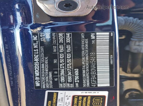 4JGFB4JB0NA654618 2022 MERCEDES-BENZ GLE-CLASS Blue 360 interior view