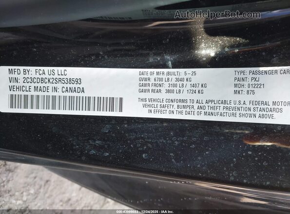 2C3CDBCK2SR538593 2025 DODGE CHARGER Черный Вид подкапотного пространства