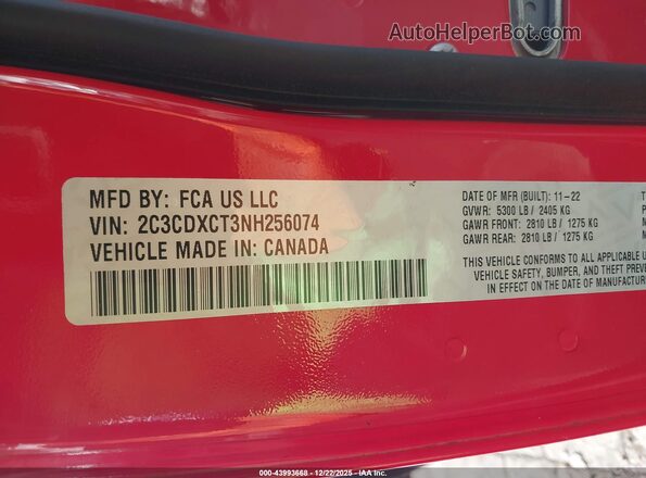 2C3CDXCT3NH256074 2022 DODGE CHARGER Красный Вид подкапотного пространства
