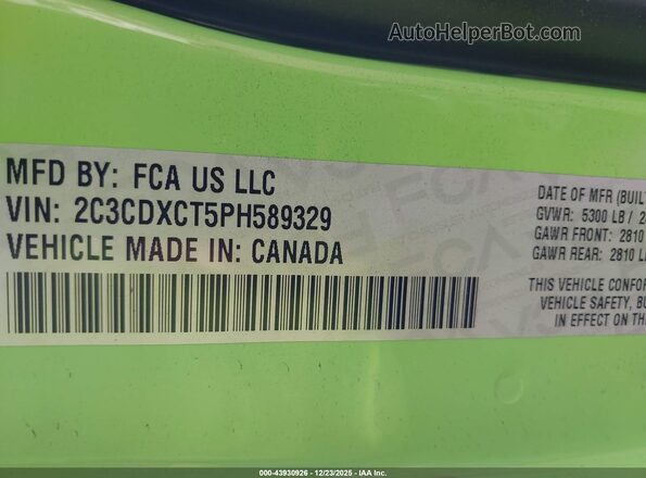 2C3CDXCT5PH589329 2023 DODGE CHARGER Green 