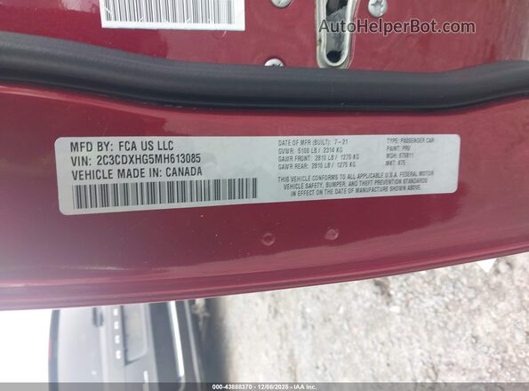 2C3CDXHG5MH613085 2021 DODGE CHARGER Red ძრავის განყოფილების ხედი
