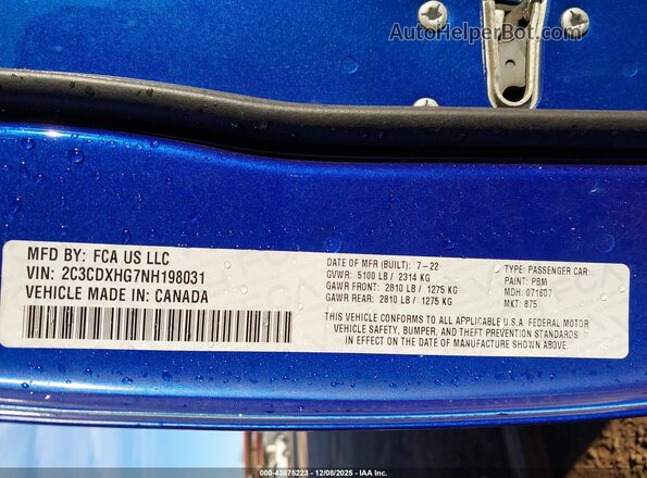 2C3CDXHG7NH198031 2022 DODGE CHARGER Blue Engine compartment view