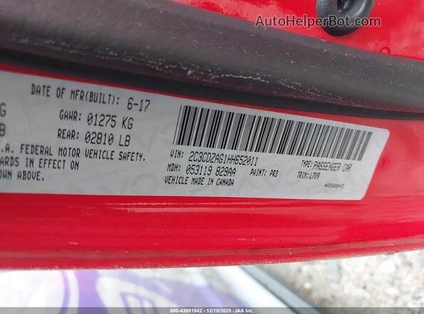 2C3CDZAG1HH652011 2017 DODGE CHALLENGER Red ძრავის განყოფილების ხედი