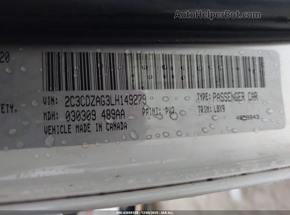 2C3CDZAG3LH149279 2020 DODGE CHALLENGER White Vista del compartimento del motor