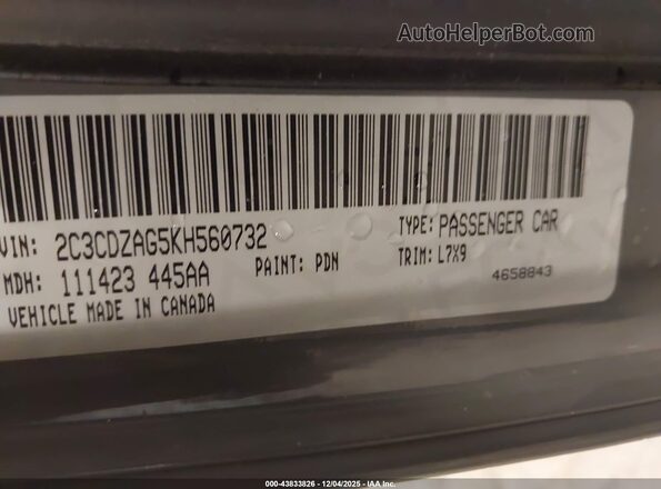 2C3CDZAG5KH560732 2019 DODGE CHALLENGER Серый Вид подкапотного пространства