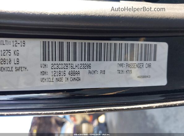 2C3CDZBT6LH123206 2020 DODGE CHALLENGER Черный Вид подкапотного пространства