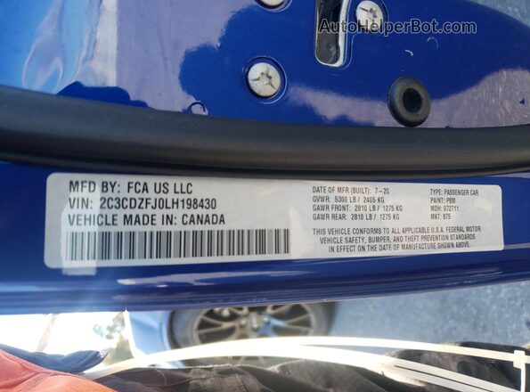 2C3CDZFJ0LH198430 2020 DODGE CHALLENGER Blue Widok komory silnika