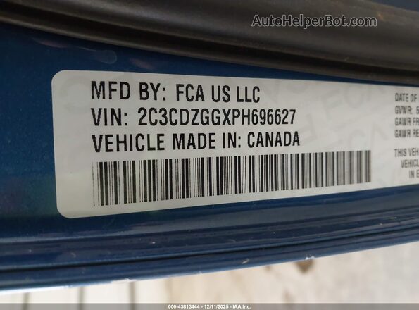 2C3CDZGGXPH696627 2023 DODGE CHALLENGER Blue Շարժիչի բաժամունքի տեսք