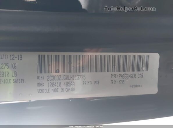 2C3CDZJG0LH113775 2020 DODGE CHALLENGER Black ძრავის განყოფილების ხედი