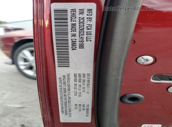2C3CDZKG2LH191988 2020 DODGE CHALLENGER Burgundy Vista del compartimento del motor