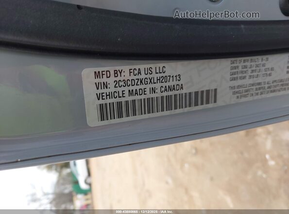 2C3CDZKGXLH207113 2020 DODGE CHALLENGER Gray Widok komory silnika