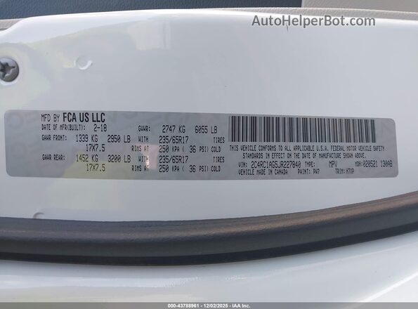 2C4RC1AG5JR227840 2018 CHRYSLER PACIFICA White 